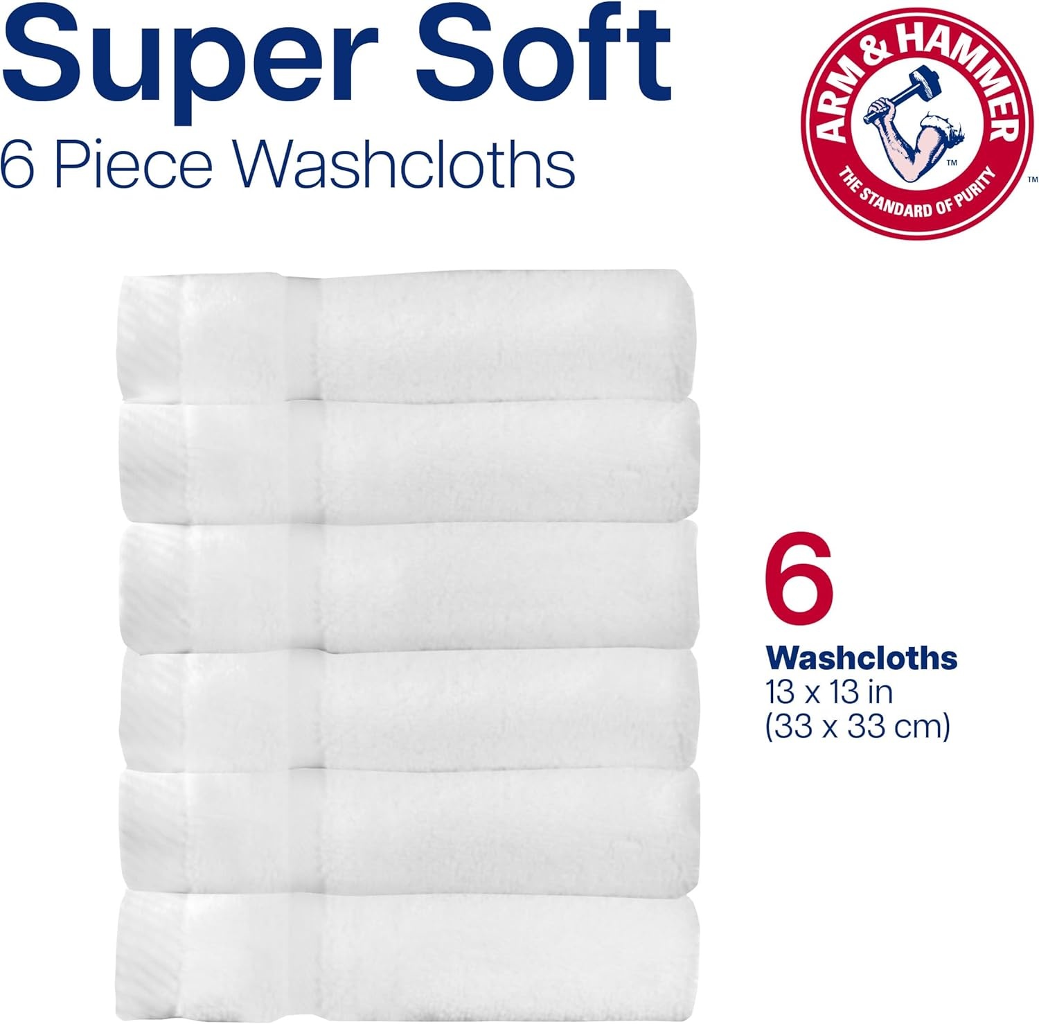 image:imageArm amp Hammer Super Soft Washcloths 6 Piece Dark BlueLight Blue