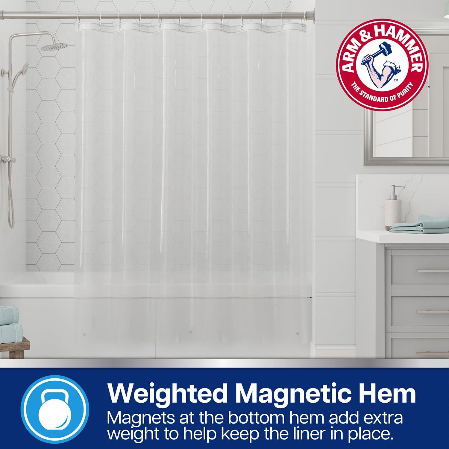 image:imageArm amp Hammer Waterproof Quick Drying Shower Liner Lightweight Design 70 x 72 FrostedClear