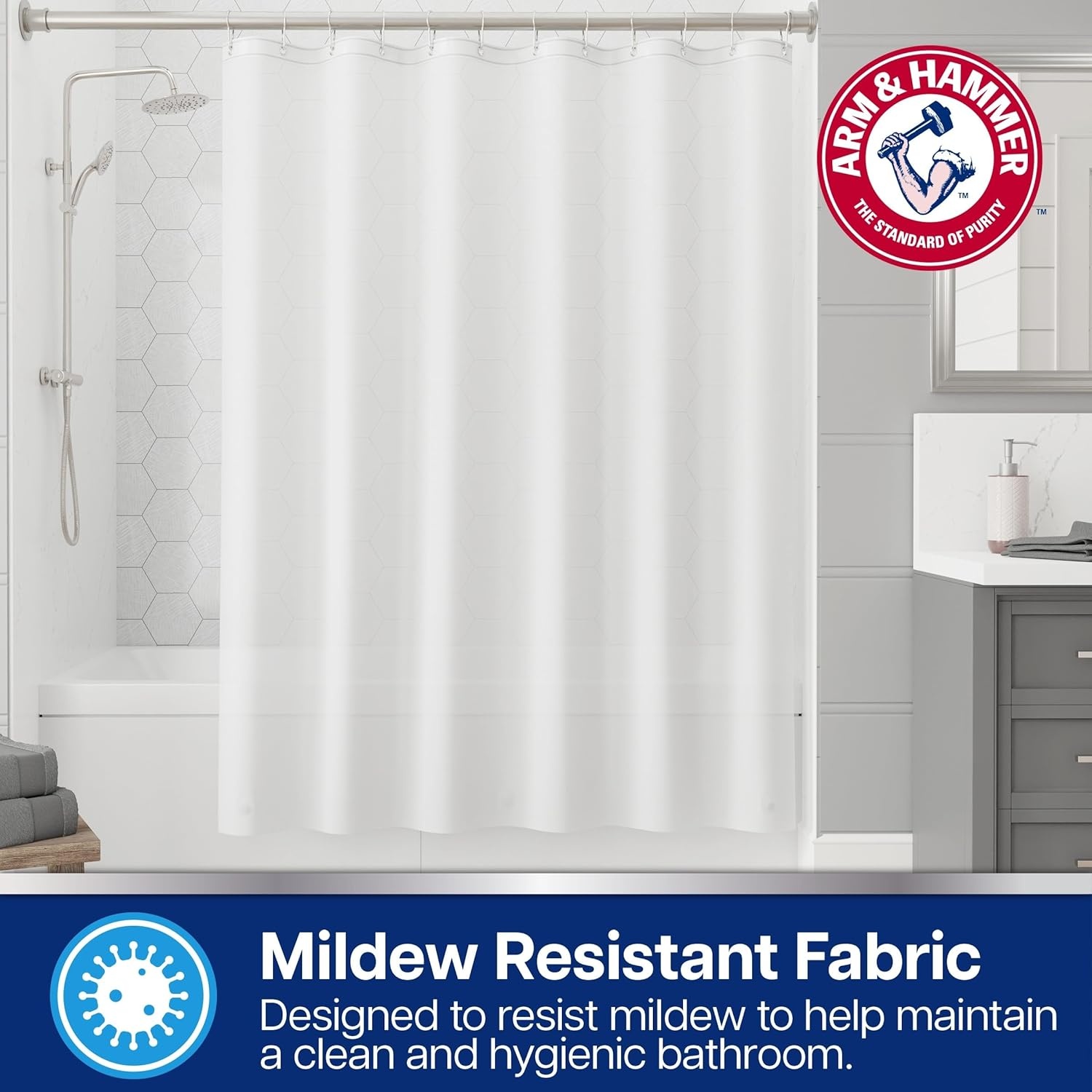 image:imageArm amp Hammer Waterproof Quick Drying Shower Liner Lightweight Design 70 x 72 FrostedFrosted