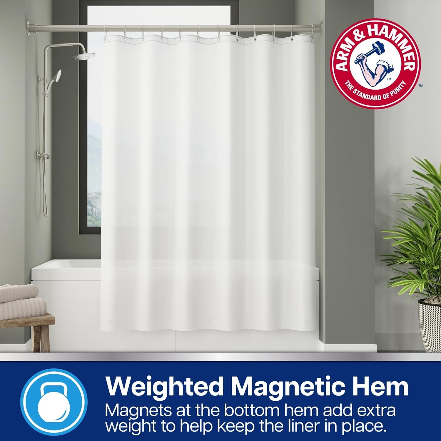 image:imageArm amp Hammer Waterproof Quick Drying Shower Liner Lightweight Design 70 x 72 FrostedFrosted