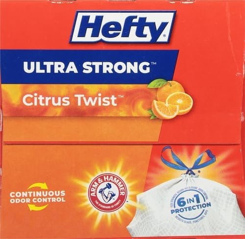 image:imageHefty Ultra Strong 13 Gallon Trash Bags Tall Kitchen Trash Bags 13 Gallon Size Drawstring Closure Continuous Odor Control White Clean Burst Scent 80 BagsCitrus Twist