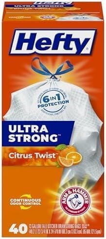 image:imageHefty Ultra Strong 13 Gallon Trash Bags Tall Kitchen Trash Bags 13 Gallon Size Drawstring Closure Continuous Odor Control White Clean Burst Scent 80 BagsCitrus Twist
