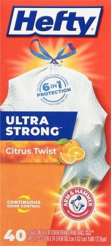 image:imageHefty Ultra Strong 13 Gallon Trash Bags Tall Kitchen Trash Bags 13 Gallon Size Drawstring Closure Continuous Odor Control White Clean Burst Scent 80 BagsCitrus Twist