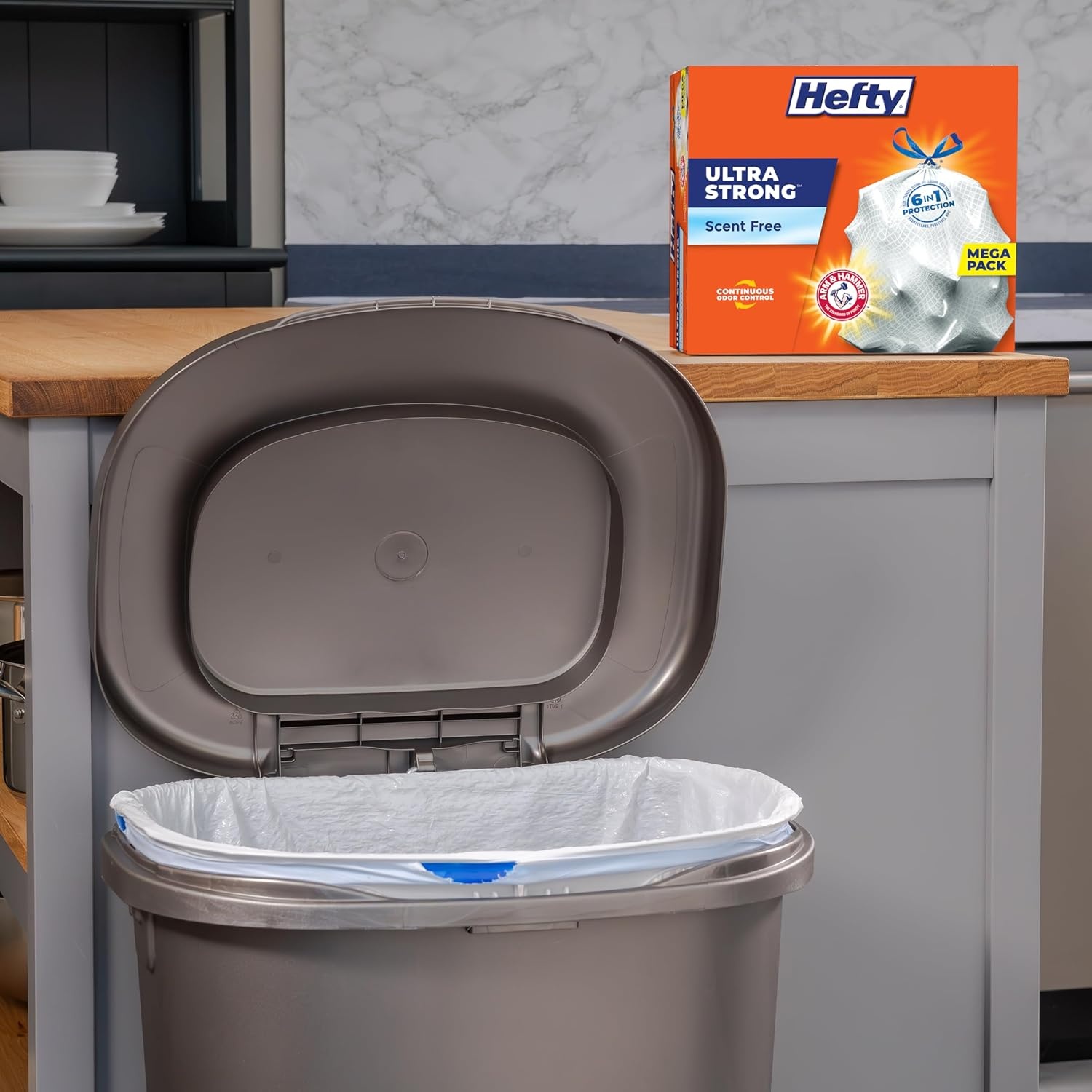 image:imageHefty Ultra Strong 13 Gallon Trash Bags Tall Kitchen Trash Bags 13 Gallon Size Drawstring Closure Continuous Odor Control White Unscented 110 Bags110 Count Pack of 3