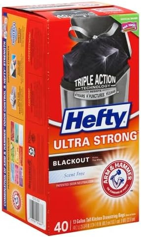 image:imageHefty Ultra Strong 13 Gallon Trash Bags Tall Kitchen Trash Bags 13 Gallon Size Drawstring Closure Continuous Odor Control White Unscented 110 Bags40 Count Pack of 6