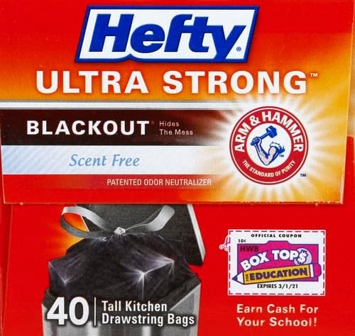image:imageHefty Ultra Strong 13 Gallon Trash Bags Tall Kitchen Trash Bags 13 Gallon Size Drawstring Closure Continuous Odor Control White Unscented 110 Bags40 Count Pack of 6
