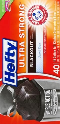 image:imageHefty Ultra Strong 13 Gallon Trash Bags Tall Kitchen Trash Bags 13 Gallon Size Drawstring Closure Continuous Odor Control White Unscented 110 Bags40 Count Pack of 6