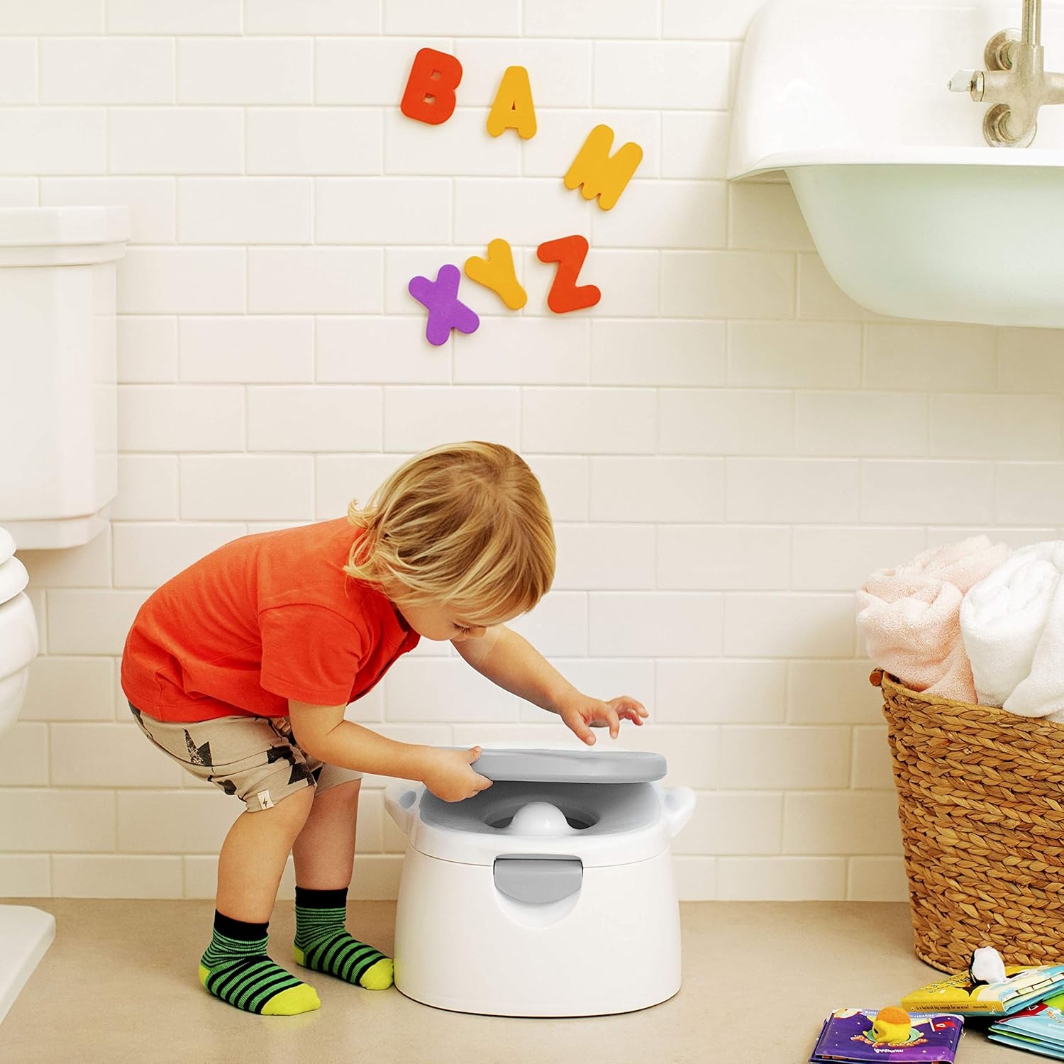 image:imageMunchkin Arm amp Hammer MultiStage 3in1 Potty Seat Potty Chair Trainer Ring and Step Stool GreyPotty