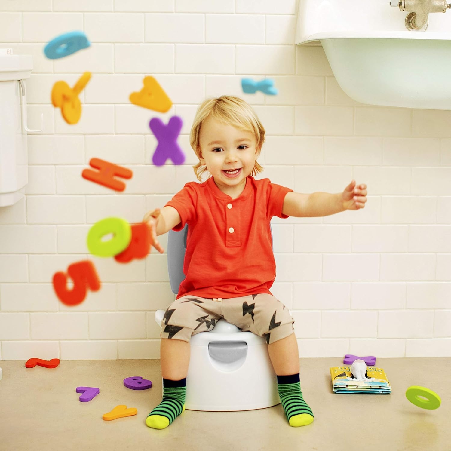image:imageMunchkin Arm amp Hammer MultiStage 3in1 Potty Seat Potty Chair Trainer Ring and Step Stool GreyPotty