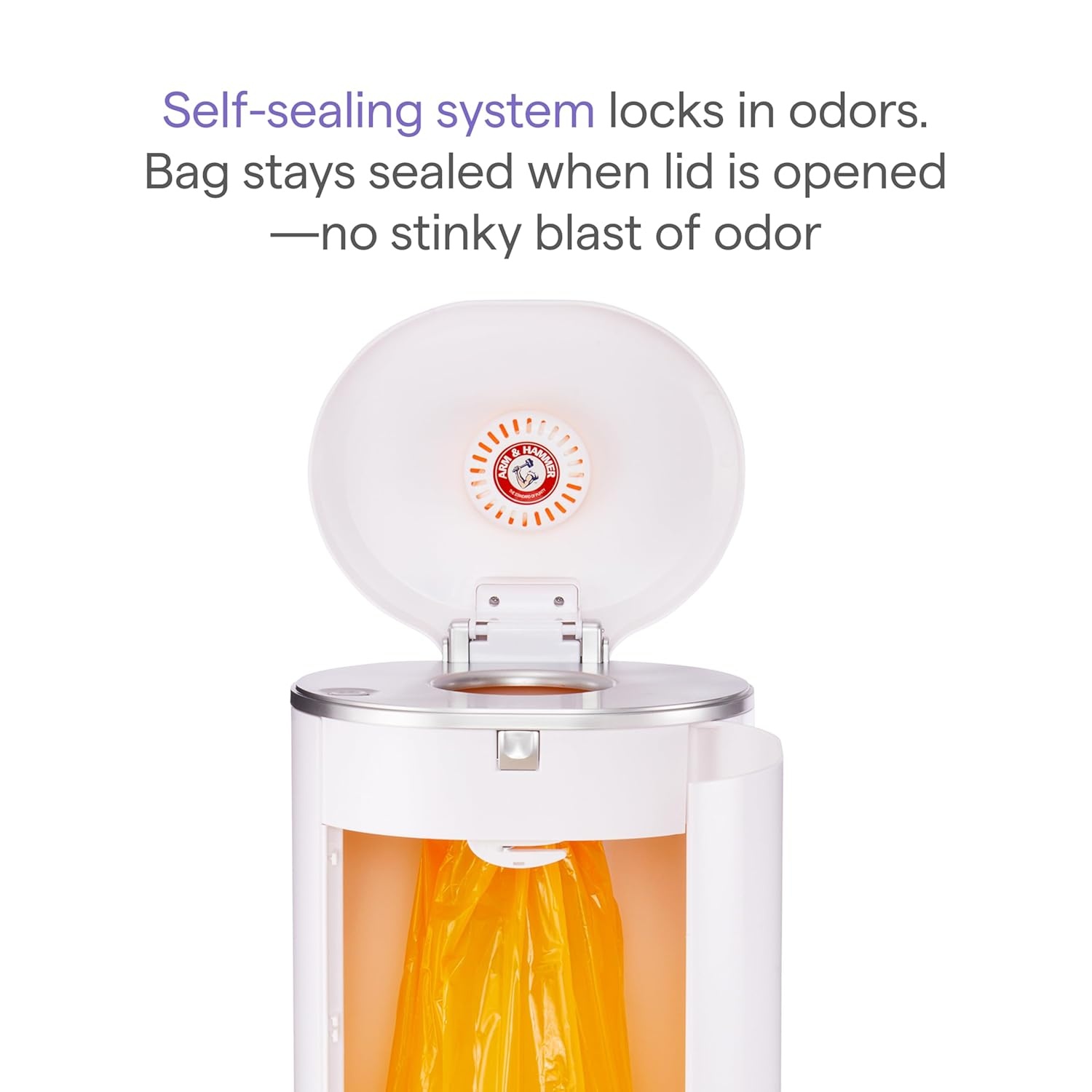 image:imageMunchkin STEP Diaper Pail Powered by Arm amp Hammer 1 in Odor Control AwardWinning Includes 1 Snap Seal amp Toss Bag 1 Starter Refill Ring and 1 PUCK Baking Soda CartridgeDiaper Pail