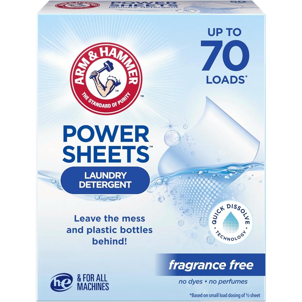 image:imageARM amp HAMMER 5in1 Power Sheets Laundry Detergent Free amp Clear 50 Count up to 100 Small LoadsFragrance Free