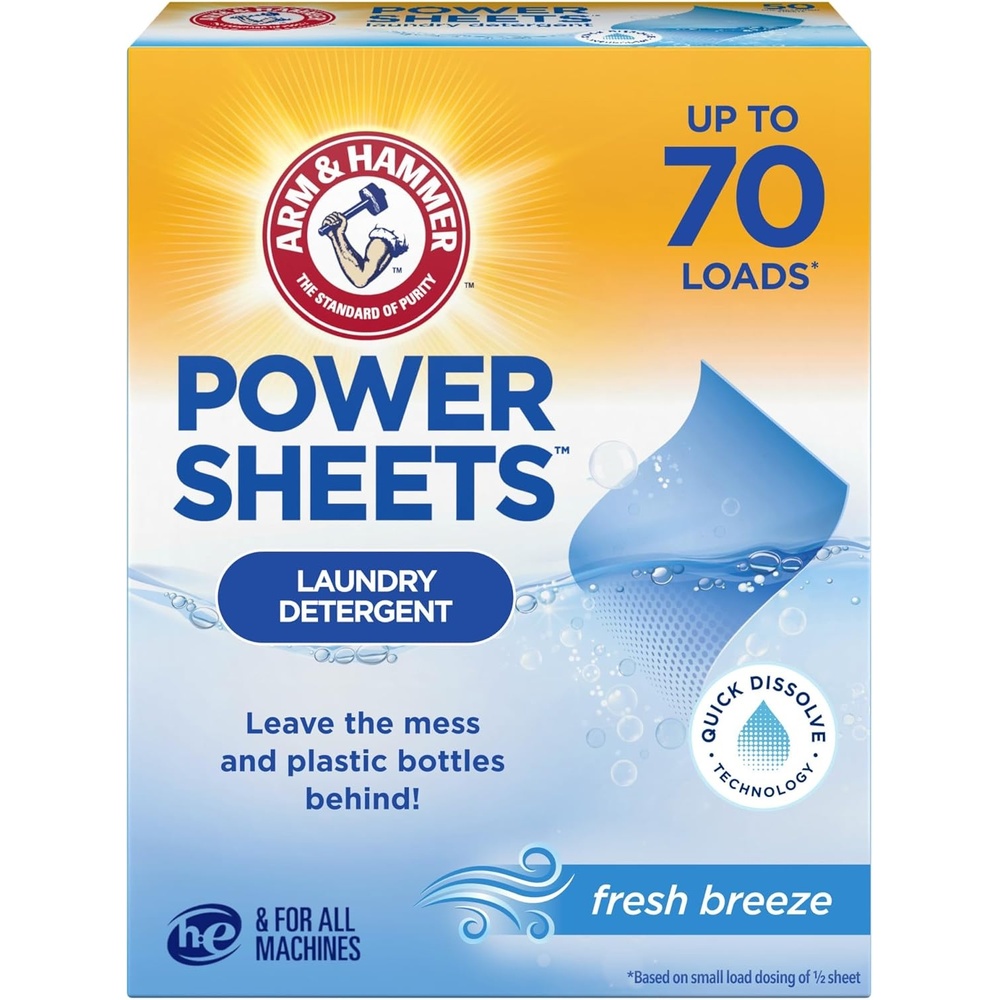 image:imageARM amp HAMMER 5in1 Power Sheets Laundry Detergent Free amp Clear 50 Count up to 100 Small LoadsFresh Breeze
