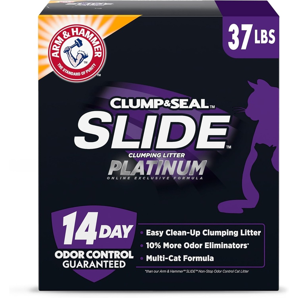 image:imageARM amp HAMMER Clump amp Seal SLIDE Platinum MultiCat Clumping Cat Litter Easy Clean Technology with No Scrubbing 14Day Odor Control 37 lbsSLIDE Platinum Clumping Litter