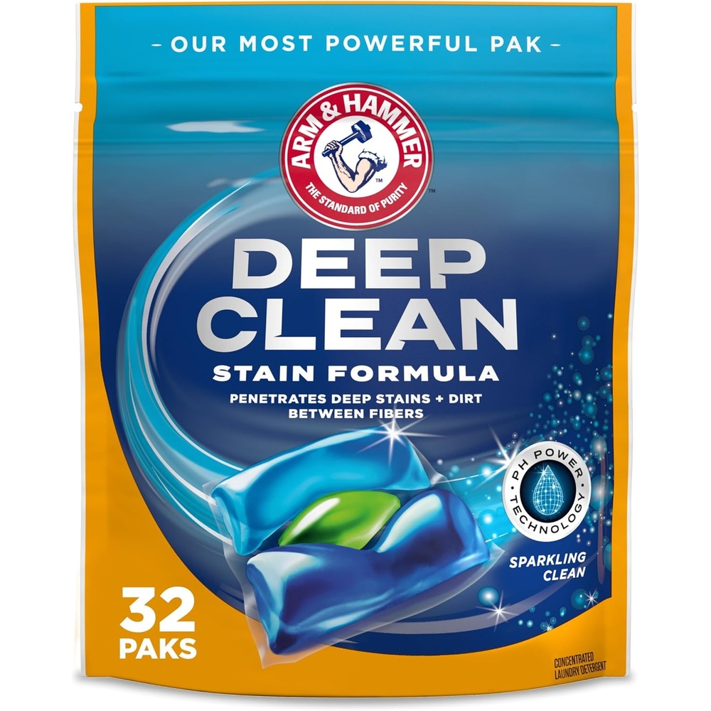 image:imageARM amp HAMMER Deep Clean Stain Formula Laundry Detergent Power Paks Laundry Stain Remover Sparkling Clean Scent 44 Count 44 LoadsClean Brust