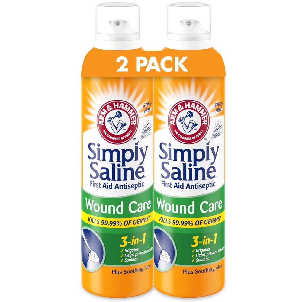 image:imageARM amp HAMMER Simply Saline Wound Care 3in1 Antiseptic First Aid Spray with Aloe to Help Prevent Infection StingFree Saline for Wound Irrigation and Cleaning Soothe Wounds with Aloe 74 oz 2pk