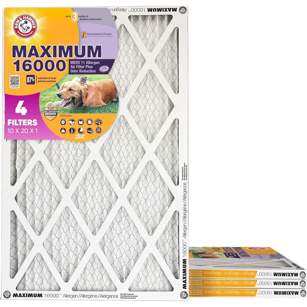 image:imageArm amp Hammer 20x30x1 Air Filter 4Pack Merv 11 Maximum Allergen amp Odor Reduction Contains Pure Baking Soda Electrostatic HVAC AC Furnace Made in USA Actual Size 1975 x 2975 x 07598 x 198 x 08