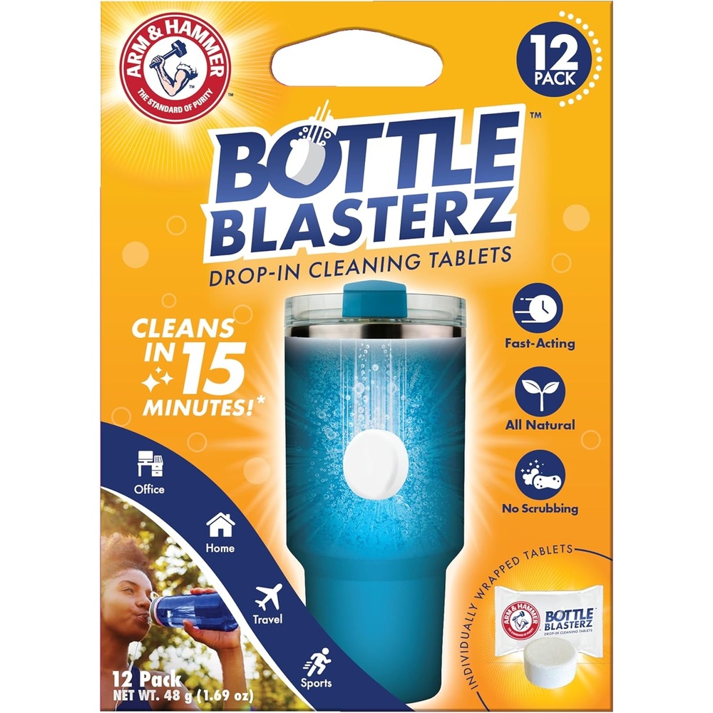 image:imageArm amp Hammer Bottle Blasterz DropIn Cleaning Tablets Perfect for Water Bottles Tumblers and Coolers AllNatural Ingredients Eliminates Odors FastActing Individually Packed 12 Count