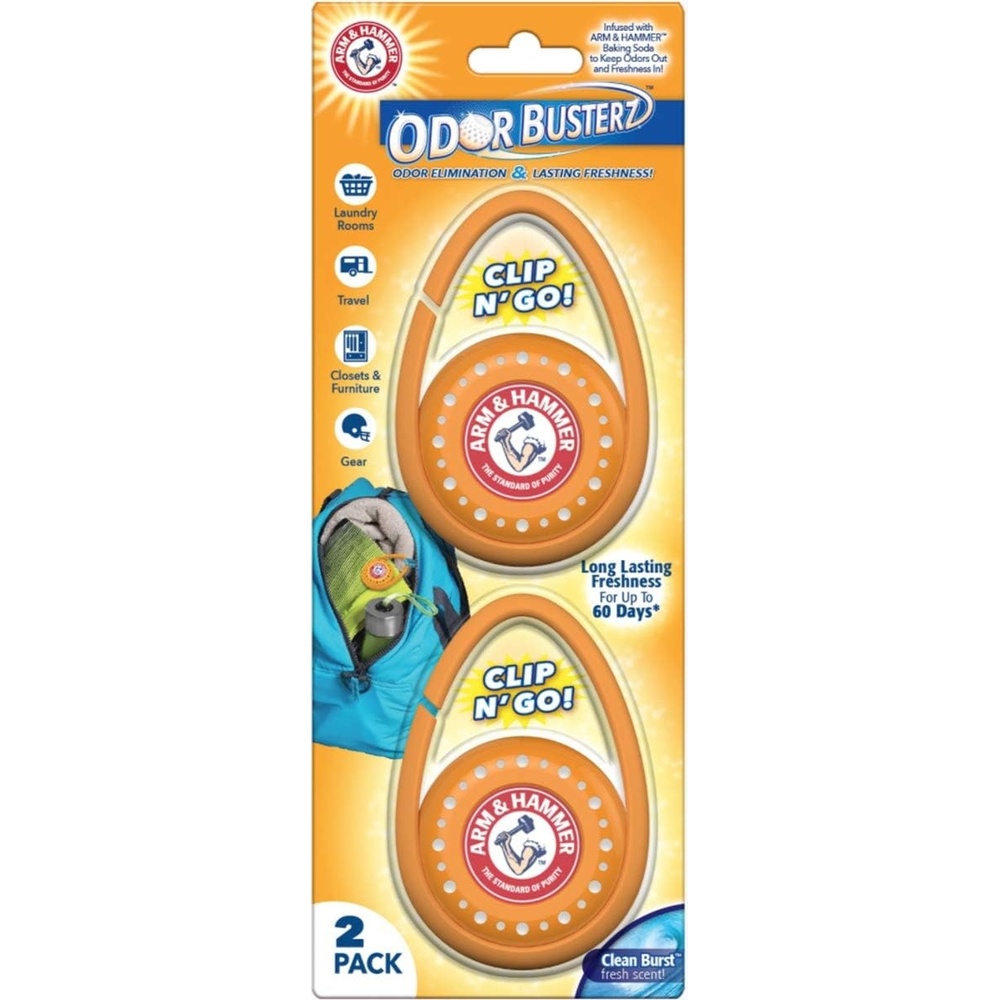 image:imageArm amp Hammer OdorBusterz ClipMATE Clean Burst 4 Count ClipOn Odor Absorber with Baking Soda Carabiner Clip for Gym Bags Backpacks amp Travel Gear2 Count Pack of 1