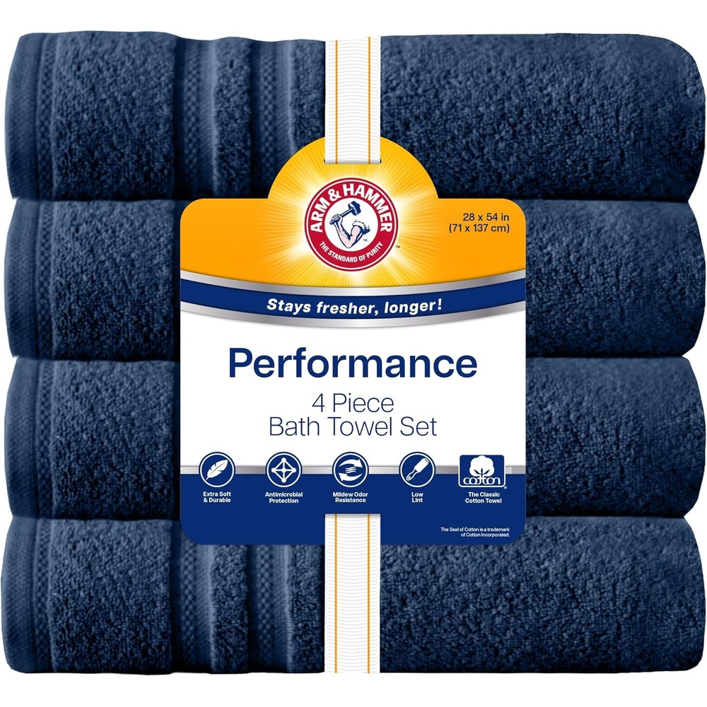 image:imageArm amp Hammer Performance Bath Towels 4 Piece GreyDark Blue