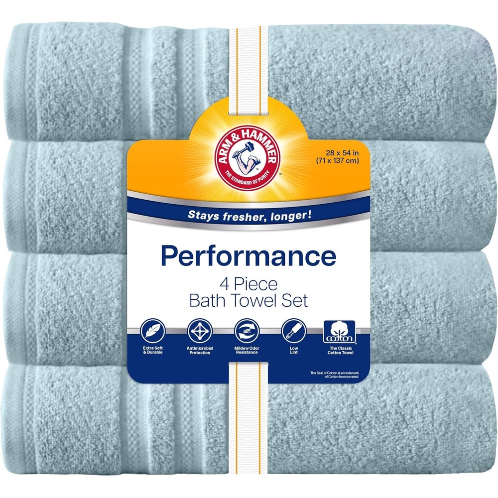 image:imageArm amp Hammer Performance Bath Towels 4 Piece GreyLight Blue