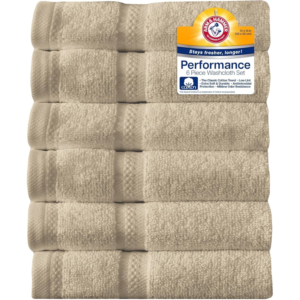 image:imageArm amp Hammer Performance Towel Washcloth Set 6 Piece KhakiKhaki