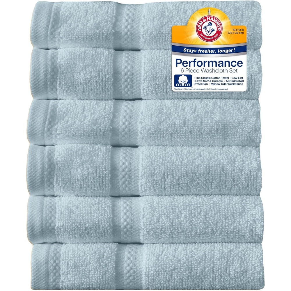 image:imageArm amp Hammer Performance Towel Washcloth Set 6 Piece KhakiLight Blue