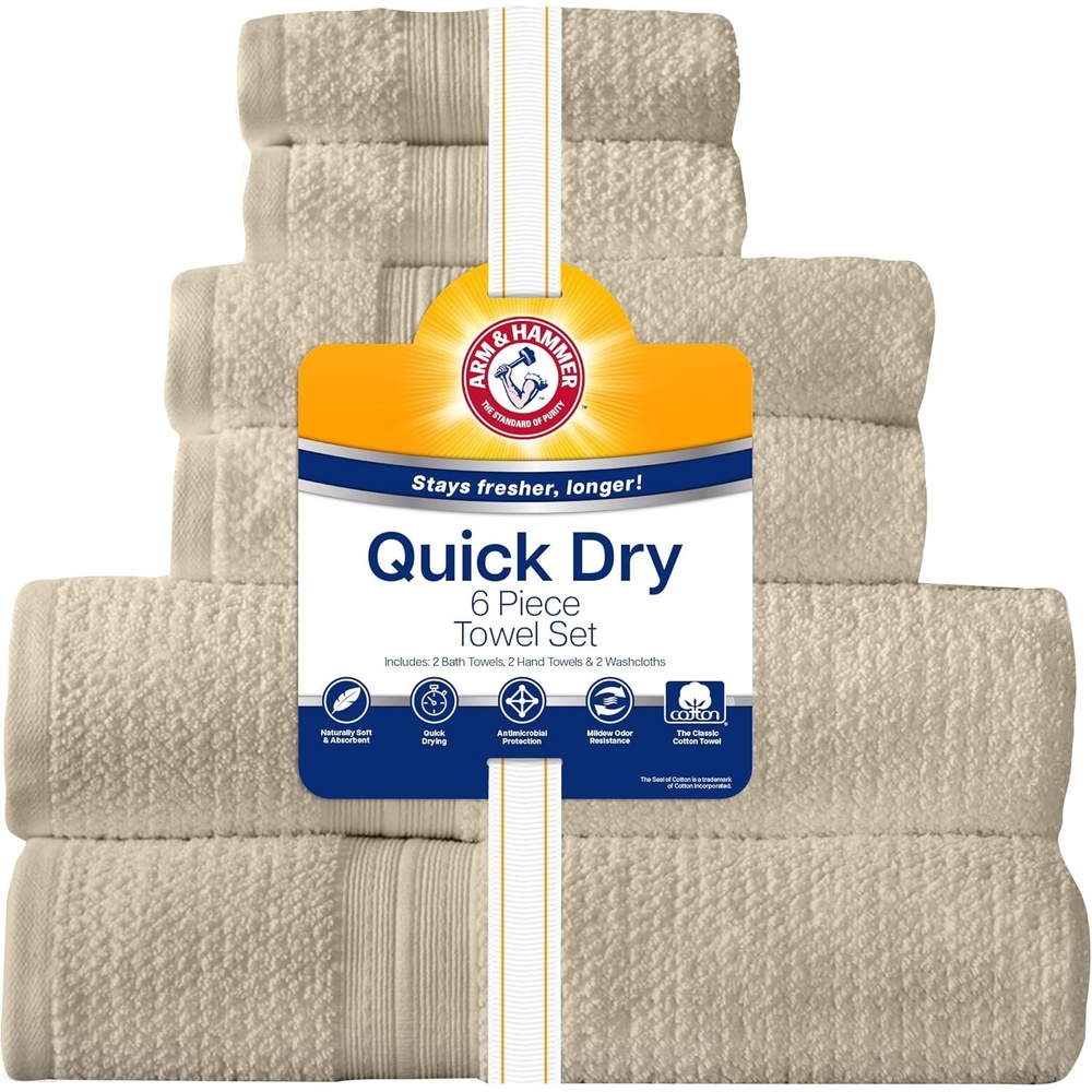 image:imageArm amp Hammer Quick Dry Bath Towel Set 6 Piece GreyKhaki