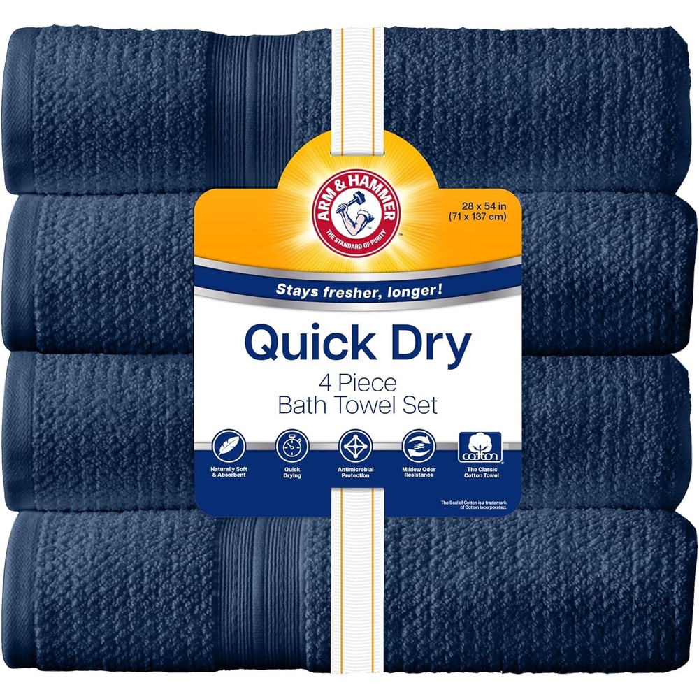 image:imageArm amp Hammer Quick Dry Bath Towels 4 Piece Dark BlueDark Blue