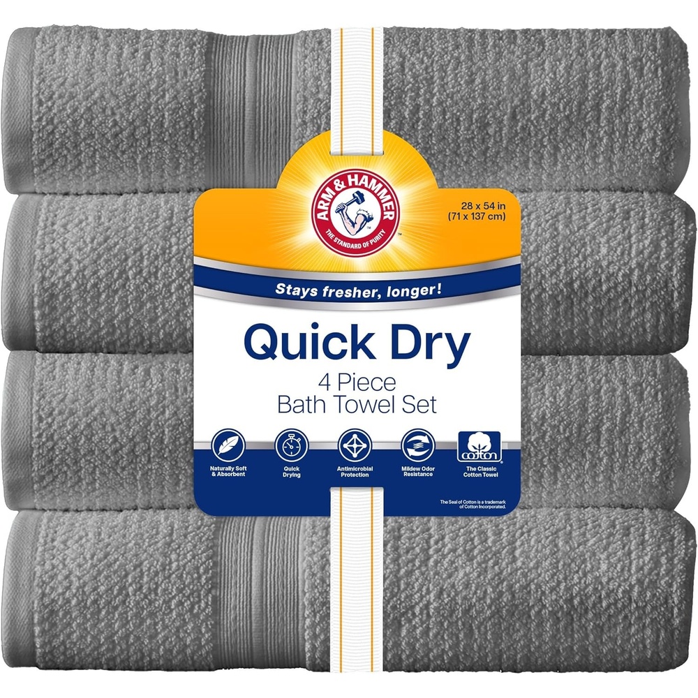 image:imageArm amp Hammer Quick Dry Bath Towels 4 Piece Dark BlueGrey