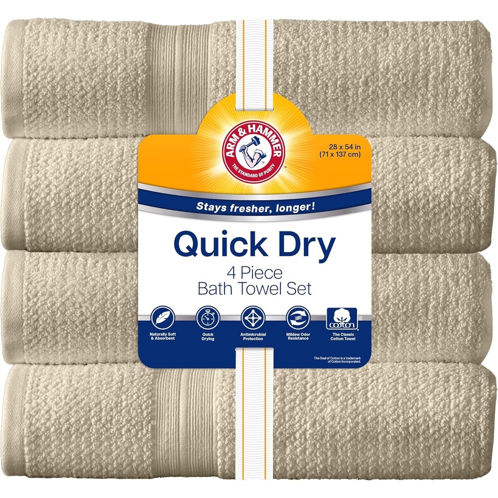 image:imageArm amp Hammer Quick Dry Bath Towels 4 Piece Dark BlueKhaki