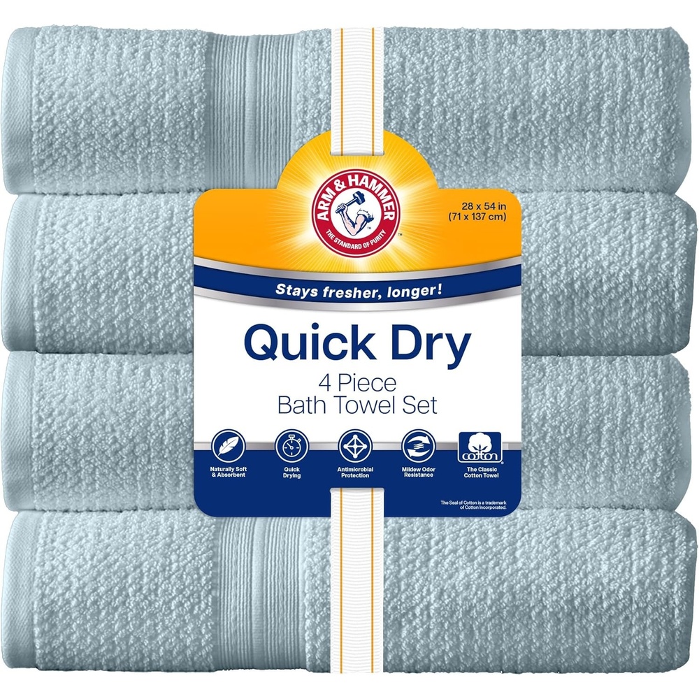 image:imageArm amp Hammer Quick Dry Bath Towels 4 Piece Dark BlueLight Blue