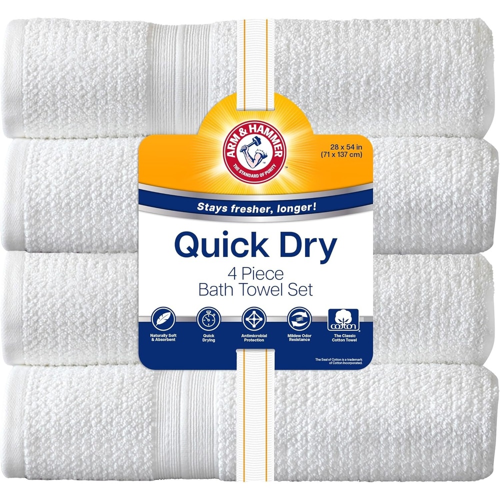 image:imageArm amp Hammer Quick Dry Bath Towels 4 Piece Dark BlueWhite