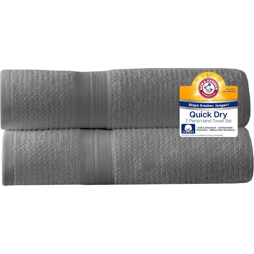 image:imageArm amp Hammer Quick Dry Hand Towels 2 Piece WhiteGrey