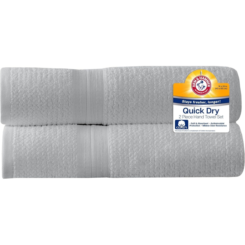 image:imageArm amp Hammer Quick Dry Hand Towels 2 Piece WhiteLight Grey