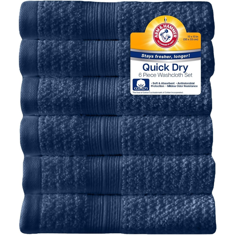 image:imageArm amp Hammer Quick Dry Washcloth Set 6 Piece Light BlueDark Blue