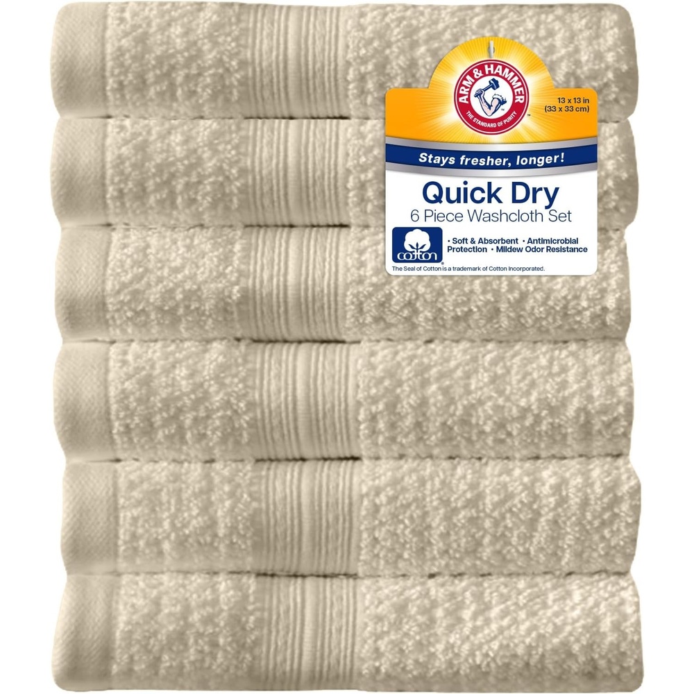 image:imageArm amp Hammer Quick Dry Washcloth Set 6 Piece Light BlueKhaki