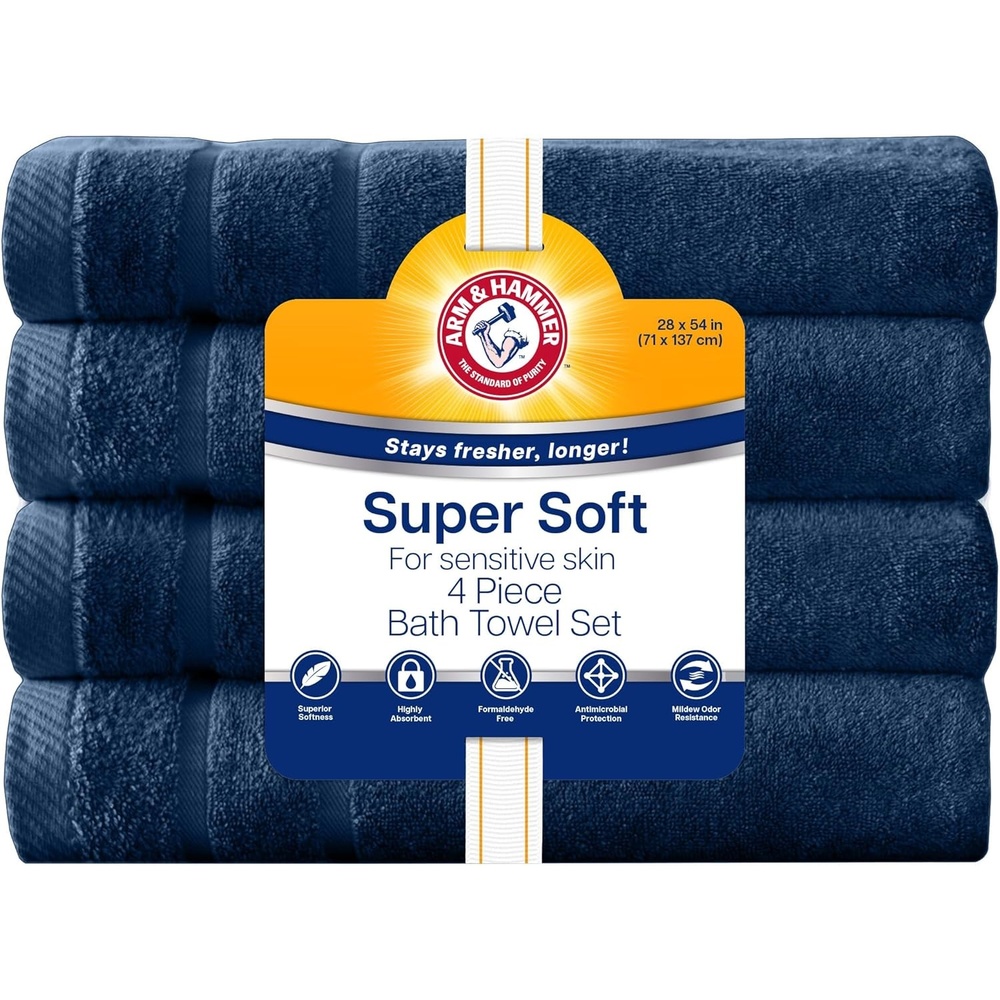image:imageArm amp Hammer Super Soft Bath Towels 4 Piece KhakiDark Blue