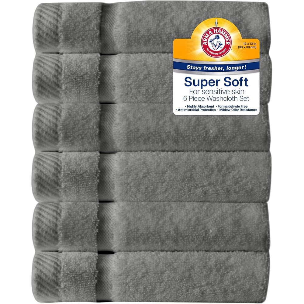 image:imageArm amp Hammer Super Soft Washcloths 6 Piece Dark BlueGrey