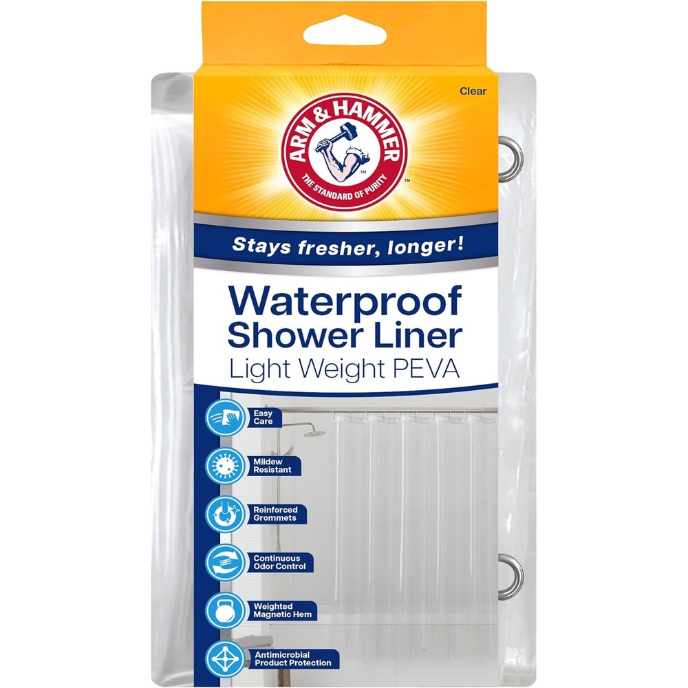 image:imageArm amp Hammer Waterproof Quick Drying Shower Liner Lightweight Design 70 x 72 FrostedClear
