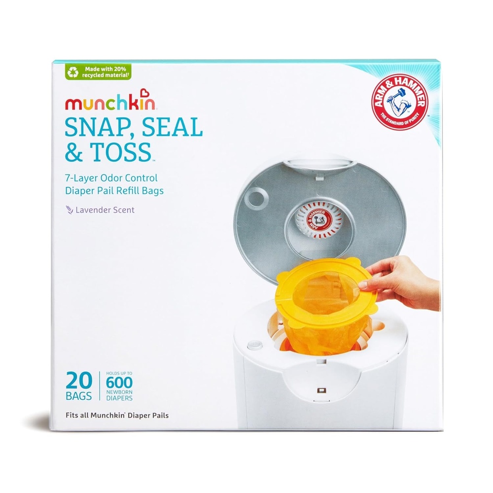 image:imageMunchkin Arm amp Hammer Diaper Pail Refill Bags Snap Seal Toss Disposable Diaper Trash Bags Lavender Scented 20 Pack Holds up to 600 Newborn Diapers20 Pack