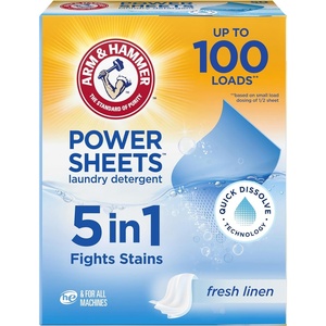 image:imageARM amp HAMMER 5in1 Power Sheets Laundry Detergent Free amp Clear 50 Count up to 100 Small LoadsFresh Linen