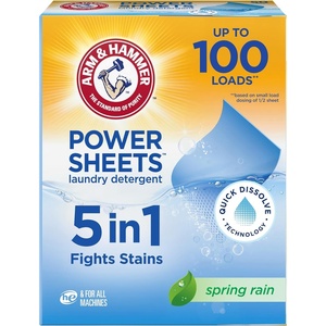 image:imageARM amp HAMMER 5in1 Power Sheets Laundry Detergent Free amp Clear 50 Count up to 100 Small LoadsSpring Rain