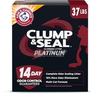image:imageARM amp HAMMER Clump amp Seal SLIDE Platinum MultiCat Clumping Cat Litter Easy Clean Technology with No Scrubbing 14Day Odor Control 37 lbsClump  Seal Platinum Clumping Cat Litter
