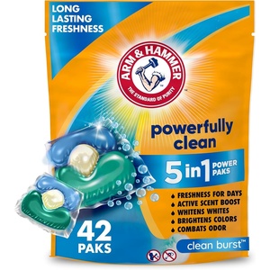 image:imageArm amp Hammer Clean Burst 5in1 Laundry Detergent Power Paks High Efficieny HE 42 CountClean Burst