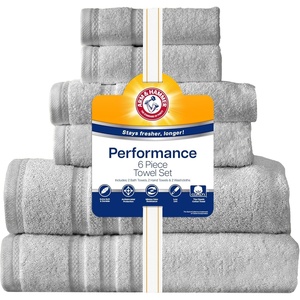 image:imageArm amp Hammer Performance Bath Towel Set 6 Piece WhiteLight Grey
