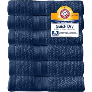 image:imageArm amp Hammer Quick Dry Washcloth Set 6 Piece Light BlueDark Blue
