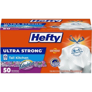 image:imageHefty Ultra Strong 13 Gallon Trash Bags Tall Kitchen Drawstring Closure Odor Control White Lavender Sweet Vanilla 80 Count1 Count Pack of 50