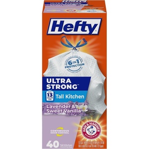 image:imageHefty Ultra Strong 13 Gallon Trash Bags Tall Kitchen Drawstring Closure Odor Control White Lavender Sweet Vanilla 80 Count40 Count Pack of 1