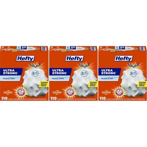 image:imageHefty Ultra Strong 13 Gallon Trash Bags Tall Kitchen Trash Bags 13 Gallon Size Drawstring Closure Continuous Odor Control White Unscented 110 Bags110 Count Pack of 3