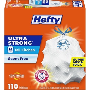 image:imageHefty Ultra Strong 13 Gallon Trash Bags Tall Kitchen Trash Bags 13 Gallon Size Drawstring Closure Continuous Odor Control White Unscented 110 Bags110 Count Pack of 1
